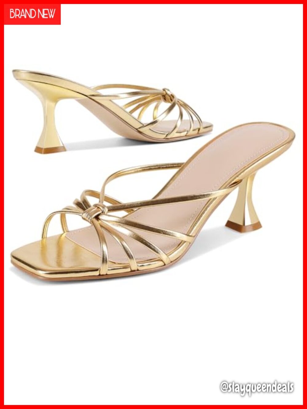 Kitten Heels Strappy Square Open Toe Dress Sandals Faux Leather